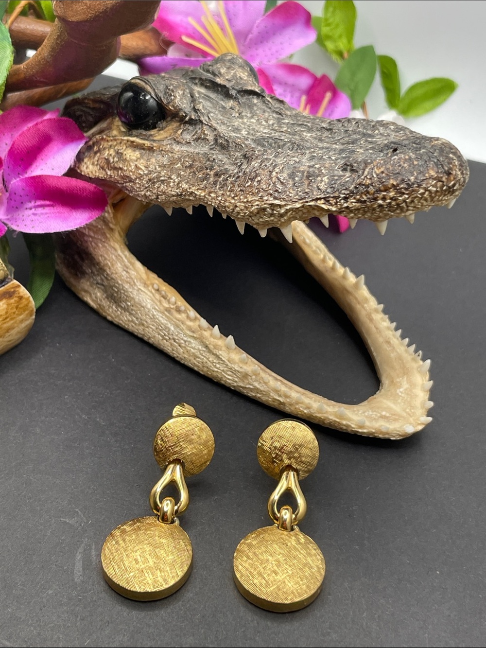 Monet brushed gold tone clip dangle earrings vintage